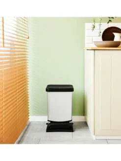 Paso Mülleimer 20l mit Deckel, Kunststoff (PP) in Cremeweiß metallic