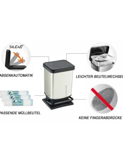 Paso Mülleimer 20l mit Deckel, Kunststoff (PP) in Cremeweiß metallic