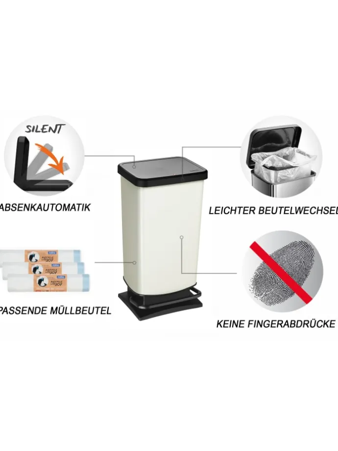 Paso Mülleimer 40l mit Pedal und Deckel in Cremeweiß metallic