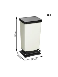 Paso Mülleimer 40l mit Pedal und Deckel in Cremeweiß metallic