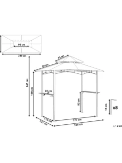 Pavillon NARO in Grau/Schwarz - (W) 240 x (H) 245 x (L) 148 cm