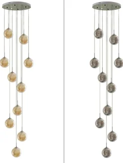 Pendelleuchte 10-flammige G9 in rauchgrau Glas und Kristall L41cm x H215cm