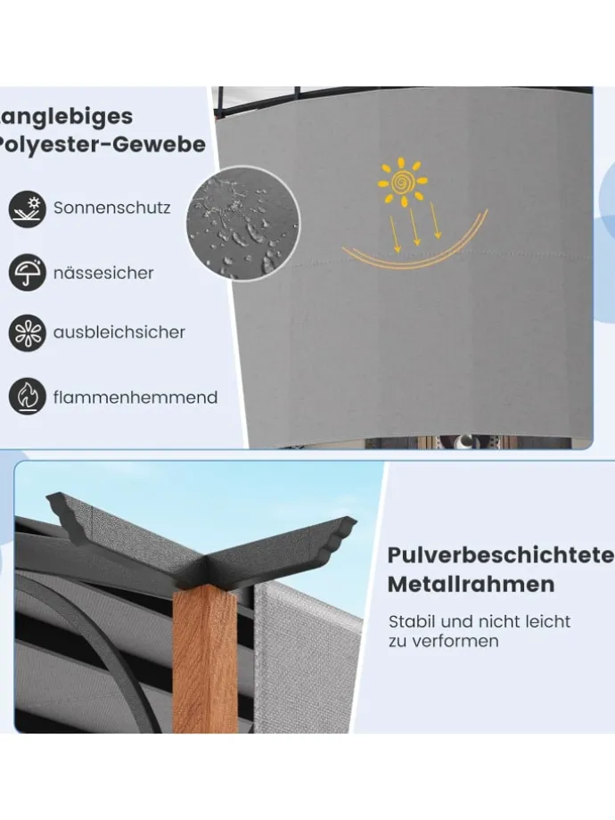 Pergola mit ausziehbarem Dach 3,6x3m in Grau