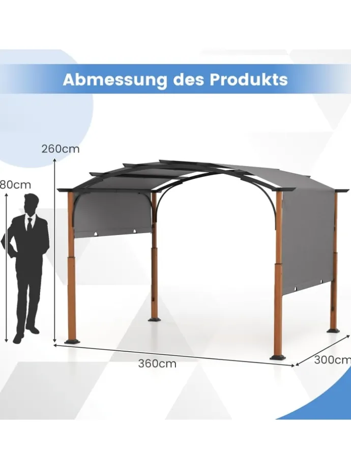 Pergola mit ausziehbarem Dach 3,6x3m in Grau