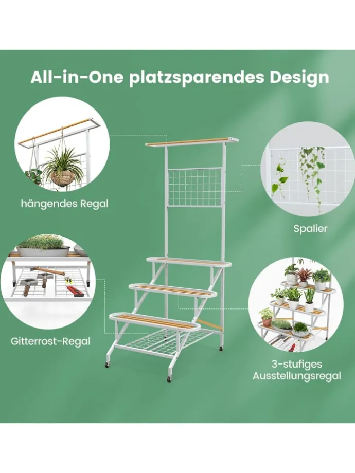 Pflanzenständer mit Rankgitter 175cm in Weiß