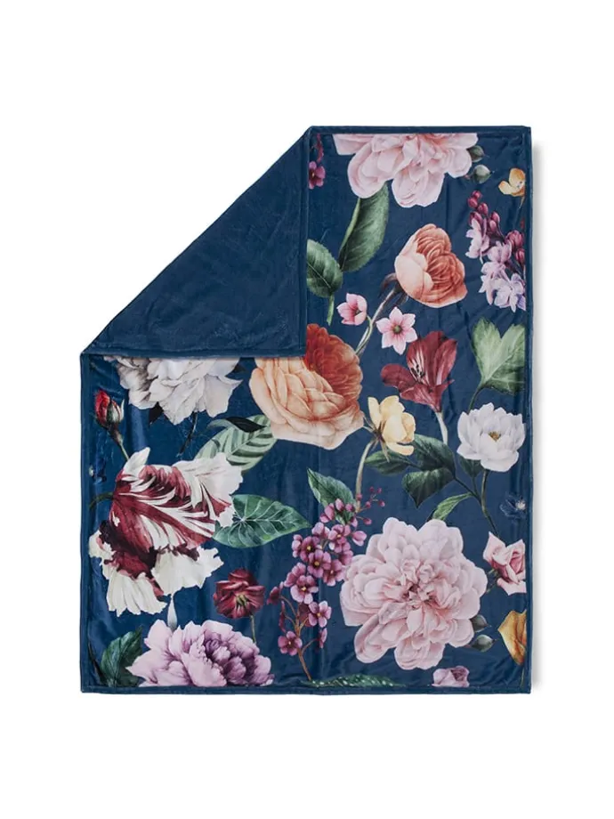 Plaid "Fiori" in Dunkelblau/ Bunt