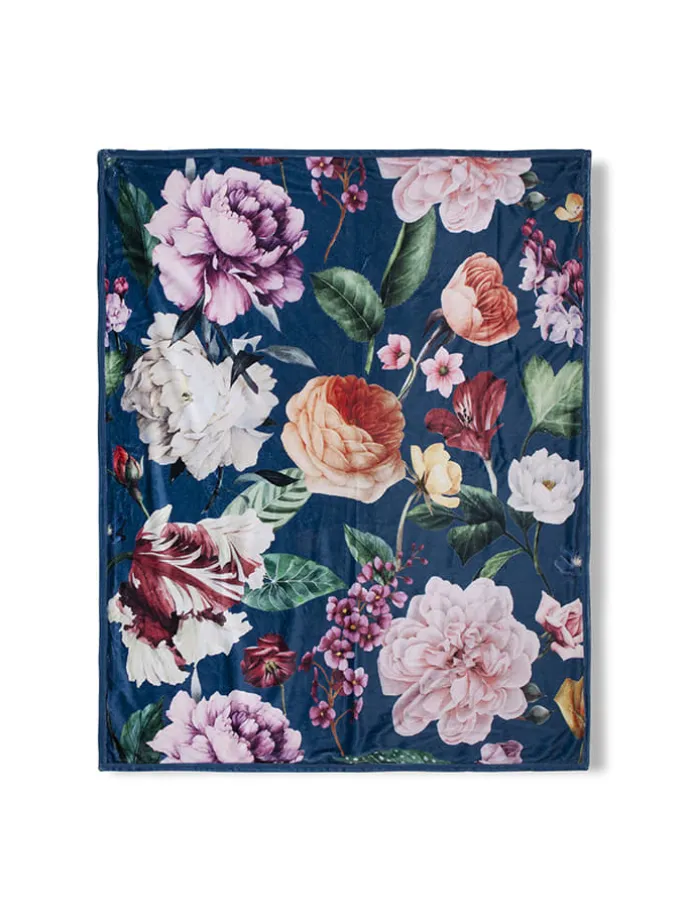 Plaid "Fiori" in Dunkelblau/ Bunt