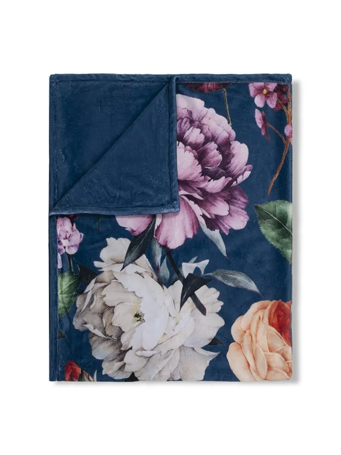 Plaid "Fiori" in Dunkelblau/ Bunt