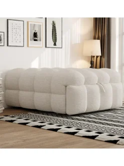 Polsterbett in Beige mit ausziehbarer Schlaffunktion und Teddy-Stoff