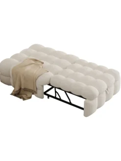 Polsterbett in Beige mit ausziehbarer Schlaffunktion und Teddy-Stoff