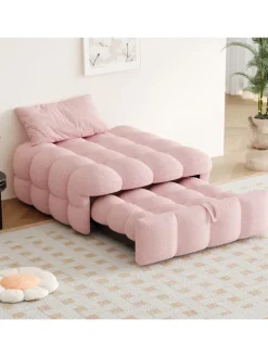 Polsterbett in Rosa mit ausziehbarer Schlaffunktion und Teddy-Stoff