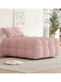 Polsterbett in Rosa mit ausziehbarer Schlaffunktion und Teddy-Stoff