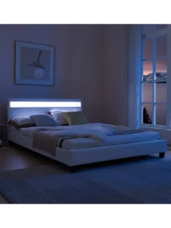 Polsterbett Paris Kunstleder mit LED in Weiß (B)140cm