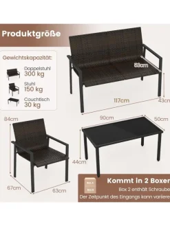 Polyrattan Gartenmöbel 4-tlg Set in Braun