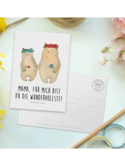 Postkarte Bären mit Blumenkranz mit Spruch in Weiß