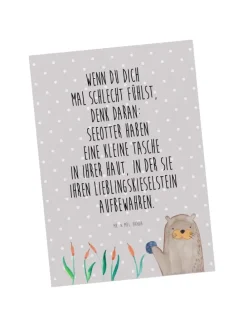 Postkarte Otter Stein mit Spruch in Grau Pastell