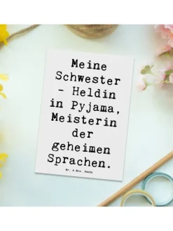 Postkarte Schwester Heldin mit Spruch in Weiß