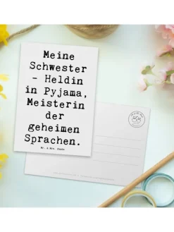 Postkarte Schwester Heldin mit Spruch in Weiß