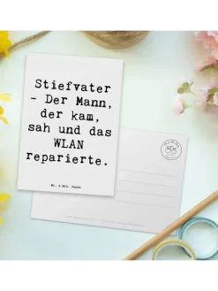 Postkarte Stiefvater Held mit Spruch in Weiß