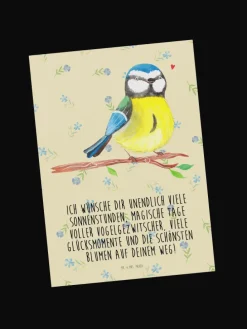 Postkarte Vogel Blaumeise mit Spruch in Blumig