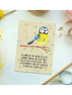 Postkarte Vogel Blaumeise mit Spruch in Blumig