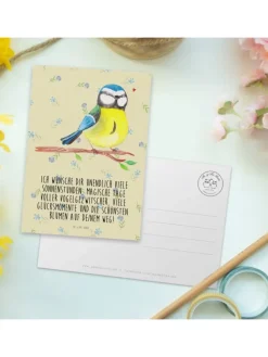 Postkarte Vogel Blaumeise mit Spruch in Blumig