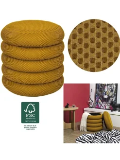 Pouf ''Atome'' in Ocker - (H)44 x Ø 38 cm
