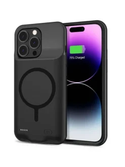 PowerCase Hülle kompatibel mit Apple iPhone 15 Serie Magsafe in Schwarz