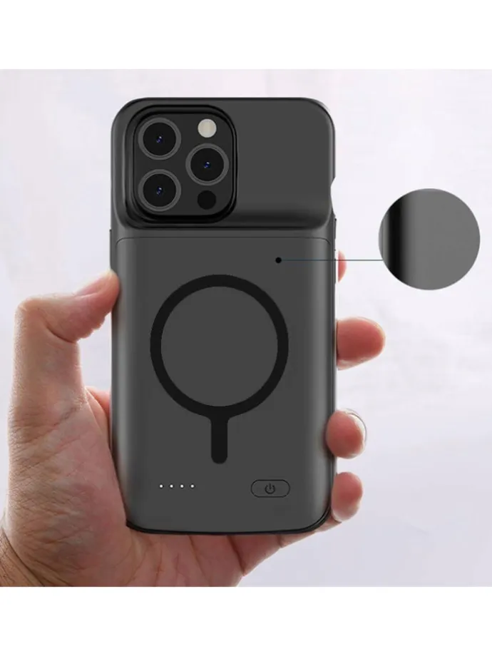 PowerCase Hülle kompatibel mit Apple iPhone 15 Serie Magsafe in Schwarz