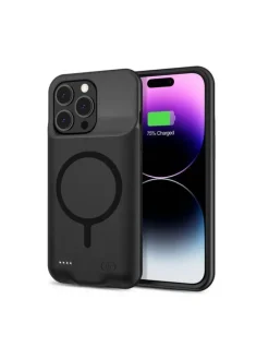 PowerCase Hülle kompatibel mit Apple iPhone 15 Serie Magsafe in Schwarz