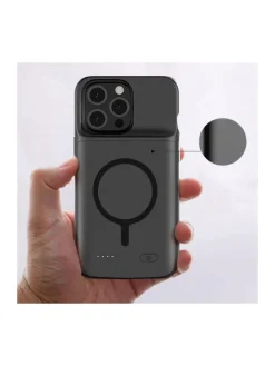 PowerCase Hülle kompatibel mit Apple iPhone 15 Serie Magsafe in Schwarz