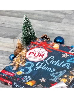 PUR Adventskalender mit nur 4 Türchen, gefüllt – Lichterglanz in Bunt