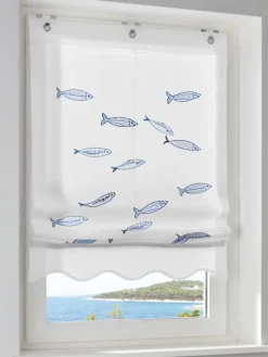 Raffrollo in weiß-blau