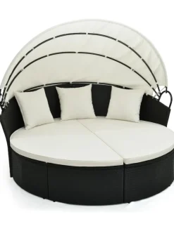 Rattan Sonneninsel mit Baldachin 187x180x157cm in Schwarz