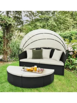 Rattan Sonneninsel mit Baldachin 187x180x157cm in Schwarz