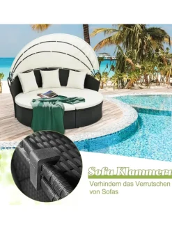 Rattan Sonneninsel mit Baldachin 187x180x157cm in Schwarz
