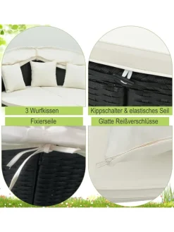 Rattan Sonneninsel mit Baldachin 187x180x157cm in Schwarz