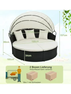 Rattan Sonneninsel mit Baldachin 187x180x157cm in Schwarz