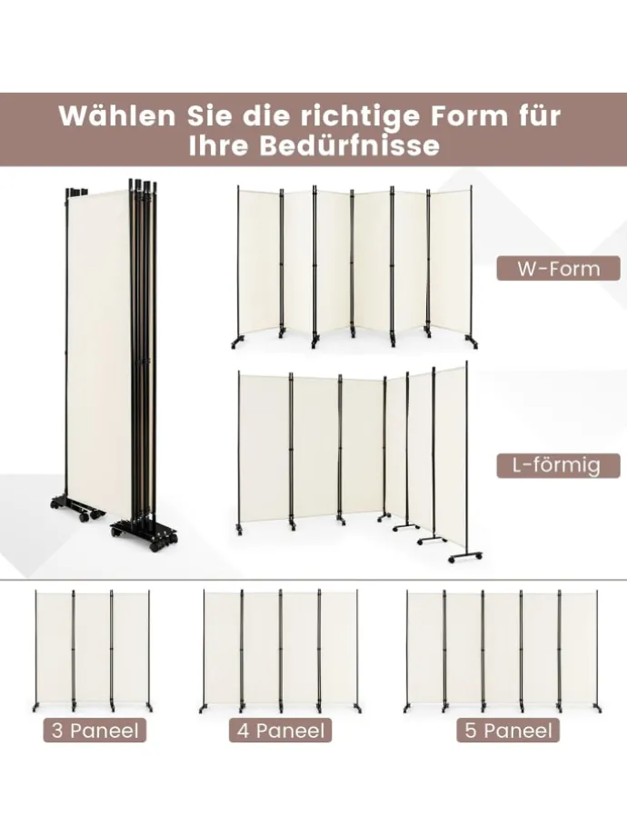 Raumteiler 6 tlg. 172cm in Beige