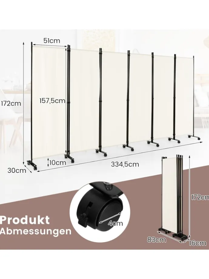 Raumteiler 6 tlg. 172cm in Beige