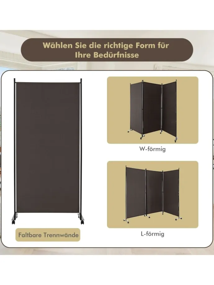 Raumteiler 3 tlg. 180cm in Braun