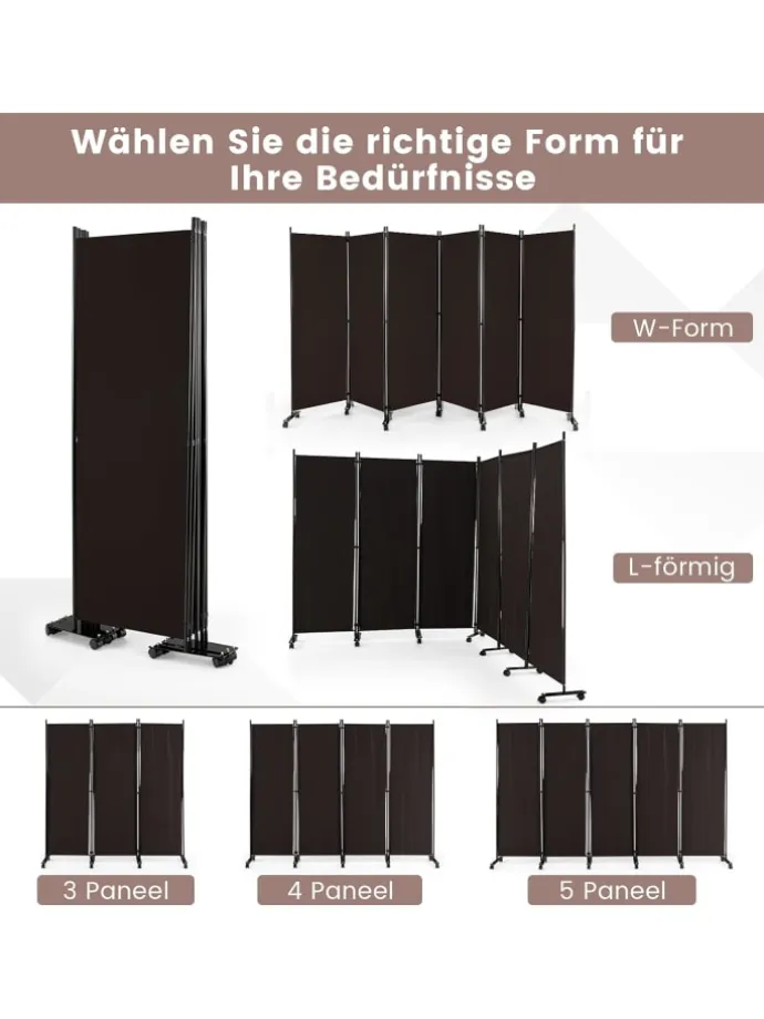 Raumteiler 6 tlg. 172cm in Braun