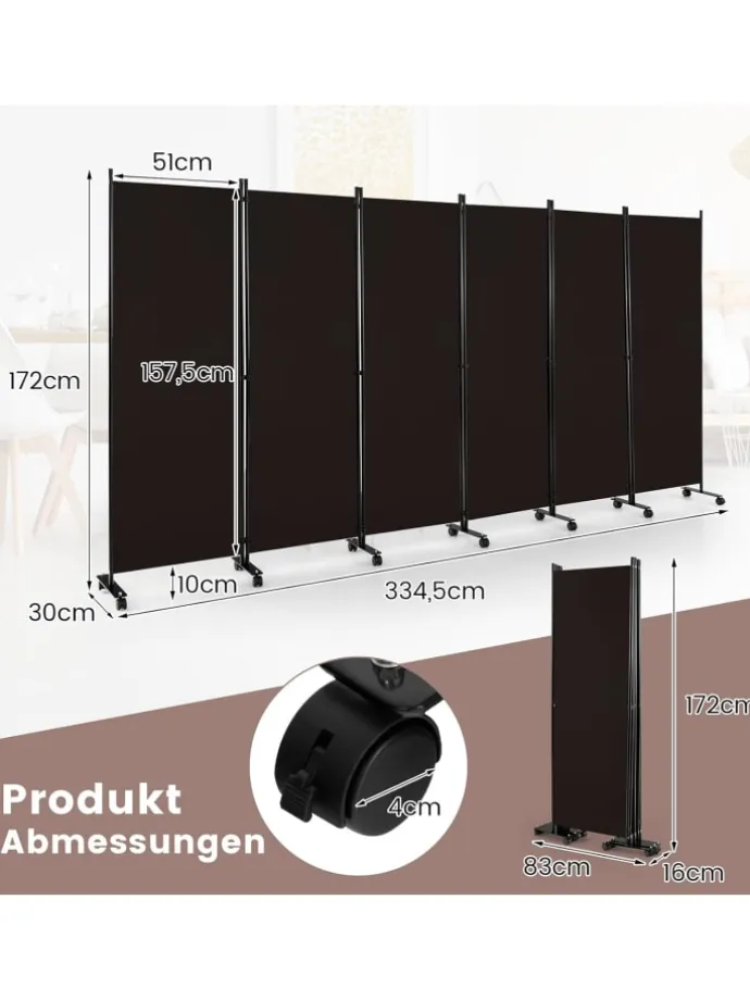 Raumteiler 6 tlg. 172cm in Braun