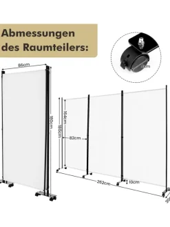 Raumteiler 3 tlg. 180cm in Weiß
