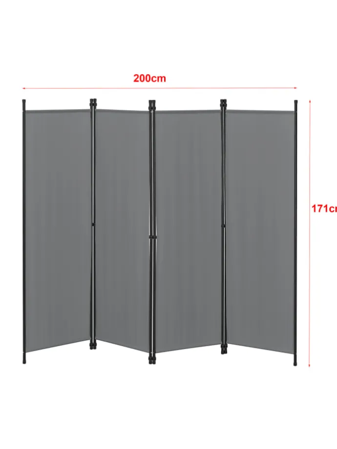 Raumteiler Huesca - 4-teilig in Grau (H)171cm (B)200cm