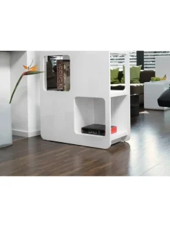 Raumteiler-Regal mit 4 Böden und 8 Fächer aus MDF Hochglanz in Weiß