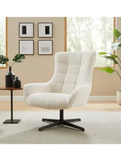 Relaxsessel drehbar mit schwarzem Metallgestell und Chenille-Stoff in Beige