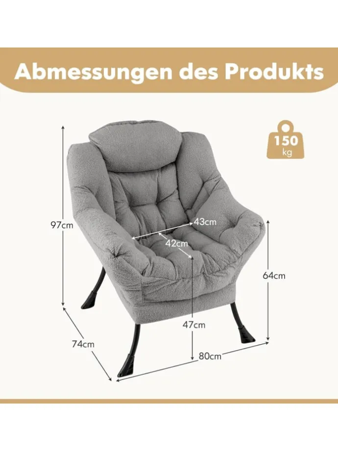 Relaxsessel gepolstert in Grau