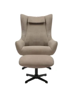 Relaxsessel und Hocker mit Drehfunktion Metallgestell und Cord-Optik in Braun