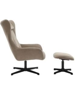Relaxsessel und Hocker mit Drehfunktion Metallgestell und Cord-Optik in Braun